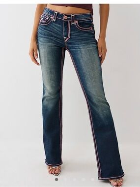 True Religion Dark Blue bootcut with Pink Stitching 29s